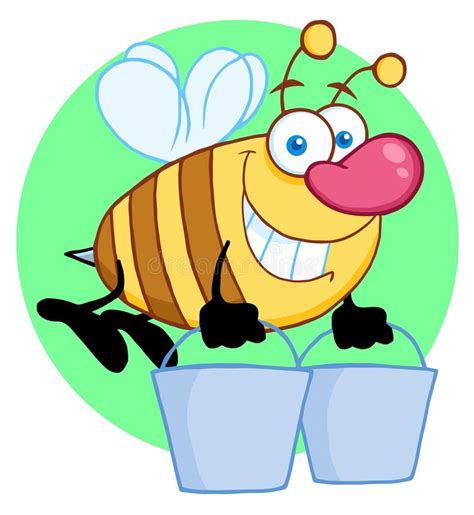 Happy Honey Bee Flying With A Buckets Stock Vector Illustration Of