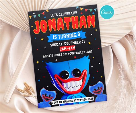 Editable Huggy Wuggy Birthday Invitation Birthday Party Etsy