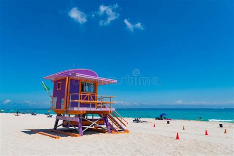 Pink Color Lifeguard At Miami Beach With Copy Space Lifeguard At Miami