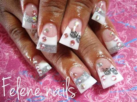 Flares Duck Feet Pink And White Nail Art Flared Nail Designs