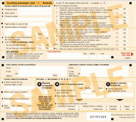 australias yellow international arrival cards    covid era
