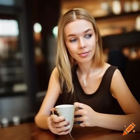 Blond Woman Enjoying A Cup Of Coffee At Starbucks On Craiyon