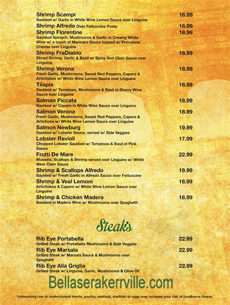 Bella Sera Of Kerrville Inc Menus In Kerrville Texas United States