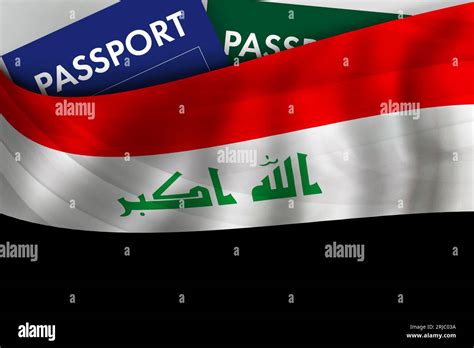 Iraqi Flag Background And Passport Of Iiraq Citizenship Official Legal Immigration Visa