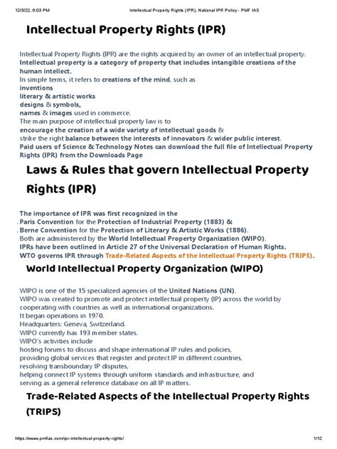 Intellectual Property Rights Ipr National Ipr Policy Pmf Ias Pdf