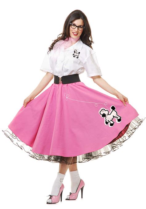 Deluxe Adult Pink Poodle Skirt And Shirt Costume Set Candy Apple