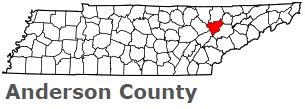 Anderson County on the map of Tennessee 2024. Cities, roads, borders and directions in Anderson ...