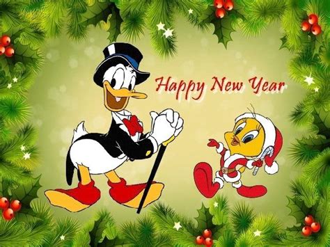 An Image Of A Happy New Year With Donald And Daisy