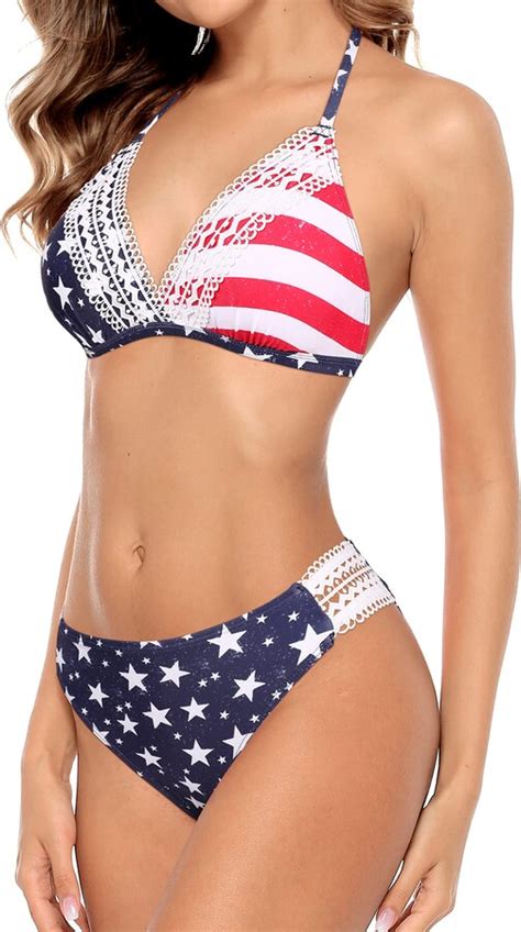 Beautyin Women American Flag Bikini Patriotic Swimsuit Halter Usa Flag Swimwear Shopstyle Knickers