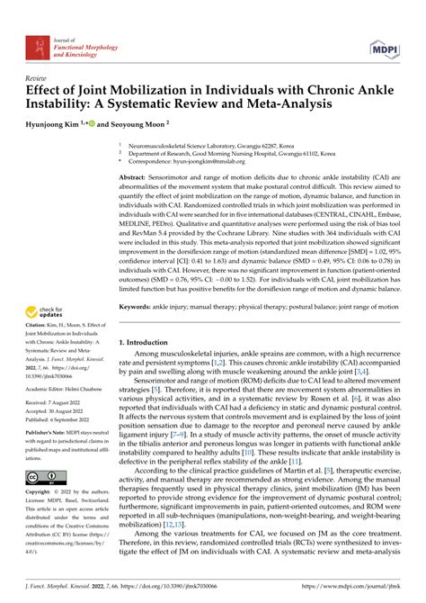 PDF Effect Of Joint Mobilization In Individuals With Chronic Ankle