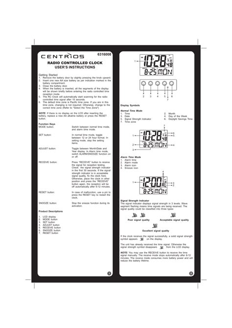 Instructions For Radio Controlled Clock