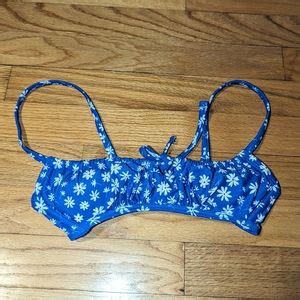 Xhilaration Swim Blue Floral Daisies Shirred Tunneled Tiefront Bikini Top Swim Xhilaration