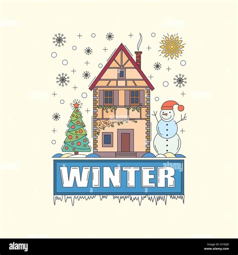 Detailed winter house on snowy background. Vector illustration Stock ...