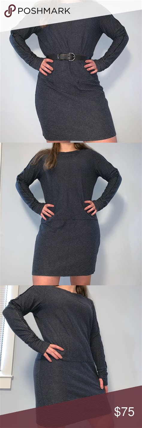 Athleta Grey And Black Stripe Sweater Dress Sweater Dress Striped