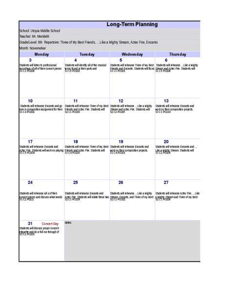 Long Term Planning Calendar | PDF | Schools