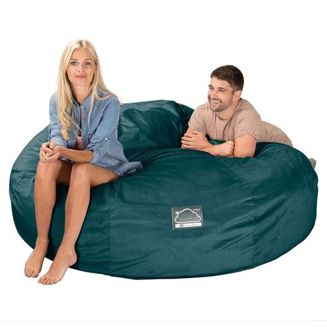 Lounge Pug Xxxl King Size Memory Foam Giant Bean Bag Sofa Love Seat Velvet Teal Blue Cloudsac