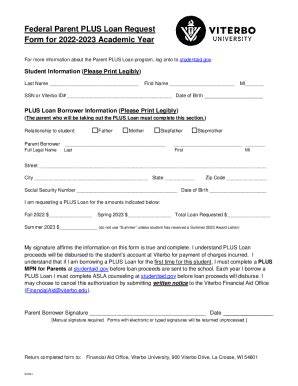 Fillable Online Federal Parent Plus Loan Request Form For