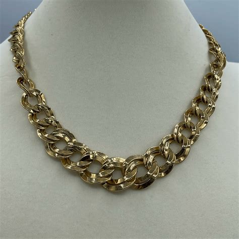 Vintage Monet Double Curb Chain Link Necklace Gem