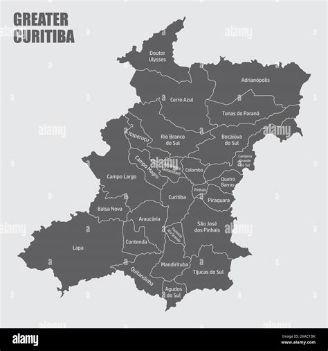 The administrative map of Greater Curitiba with labels, Parana State ...