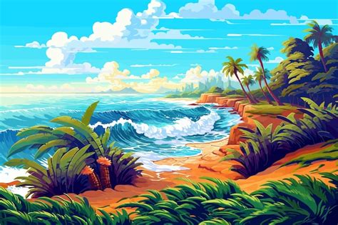 Premium Vector Illustration Of Tropical Beach Wallpaper