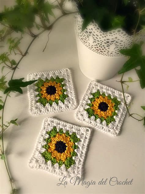 GRANNY SQUARE GIRASOL A CROCHET | Manualidades