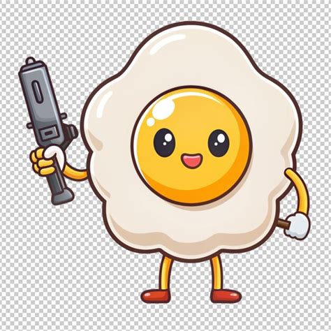 The Cute Fried Egg Character Shoot With A Gun Cute Isolated On