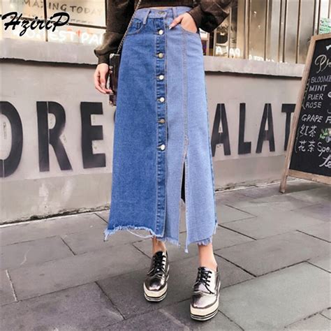 Hzirip Women Denim Skirt 2018 Autumn Winter Ladies Casual Button