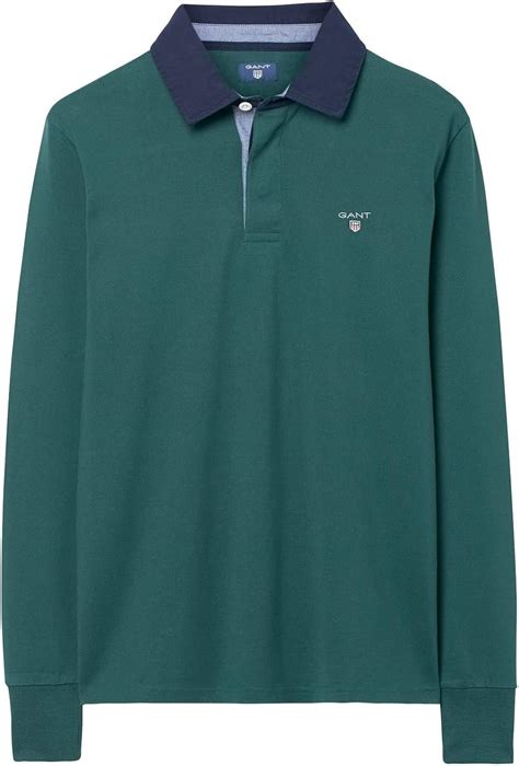 Gant Mens Heavy Rugger Long Sleeve Polo Green In Size Large Amazon