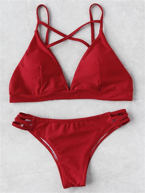 Shop Cross Strap Triangle Bikini Set Online SheIn Offers Cross Strap