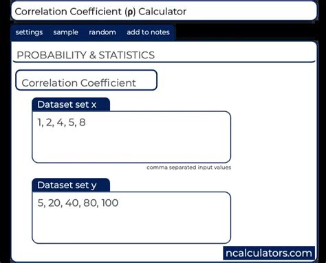 Correlation Coefficient ρ Calculator