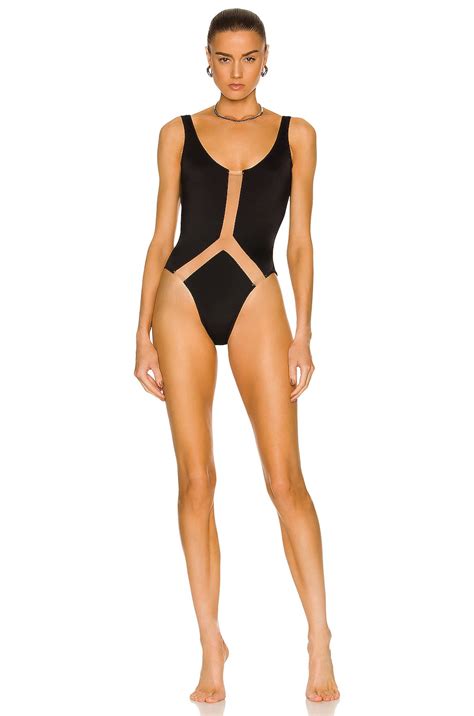 Norma Kamali Super Low Back Nude Insert Mio One Piece Swimsuit In Black