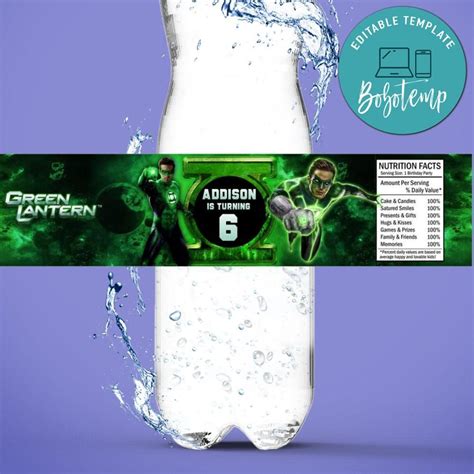 Green Lantern Birthday Water Bottle Label Template Bobotemp