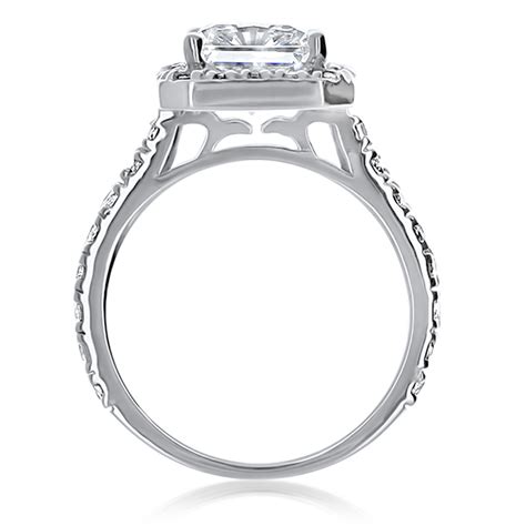 Brenina Starburst Emerald Cut Cz Halo Solitaire Engagement Ring Mystique Of Palm Beach