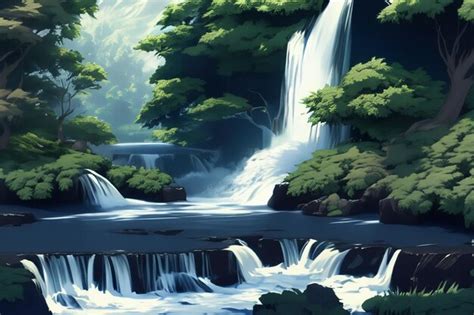 Anime Style Waterfall Background Premium Ai Generated Image