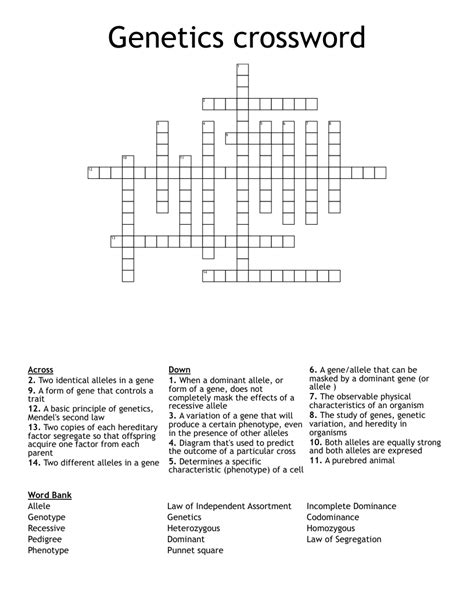 Genetics Crossword Wordmint