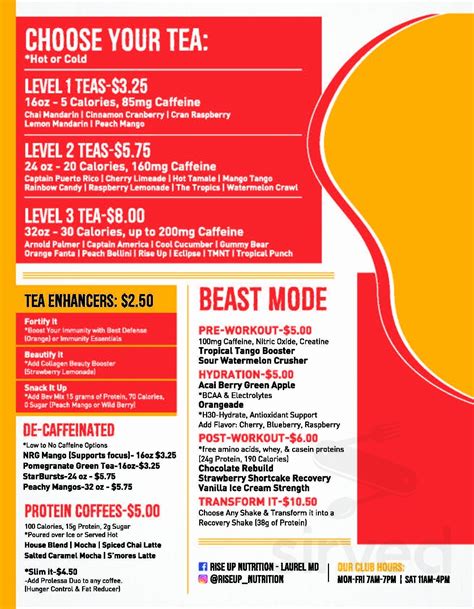 Menu For Rise Up Nutrition In Laurel Maryland United States