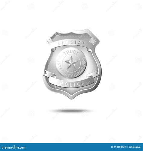 Silver Police Badge Mockup Floating In Air Realistic Emblem Stock