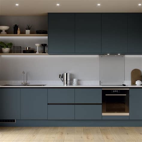 Hockley Super Matt Handleless Marine Blue Kitchen Design Modern Small