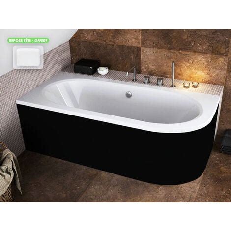 Baignoire D Angle Avec Tablier Noir Mat Et Repose T Te Offert Avita