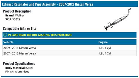 2007 2012 Nissan Versa Exhaust Resonator Walker 56222