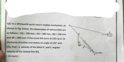 Solved In A Whitworth Quick Return Motion Mechanism As Chegg