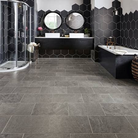 Grey Tile Effect Vinyl Flooring Bathroom