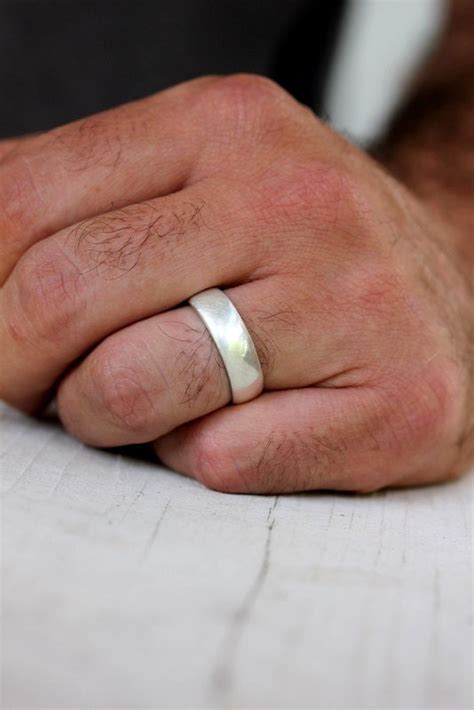 Sterling Silver Wedding Band Mens Band In Brushed Silver And