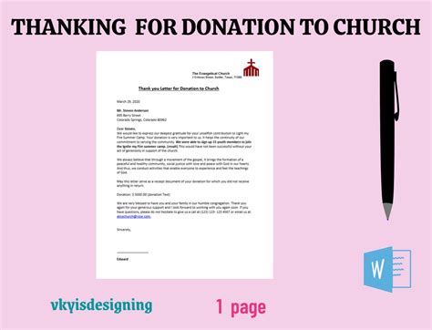 Thank You Letter For Donation To Church Church Donation Thanking Contribution Sponsorship