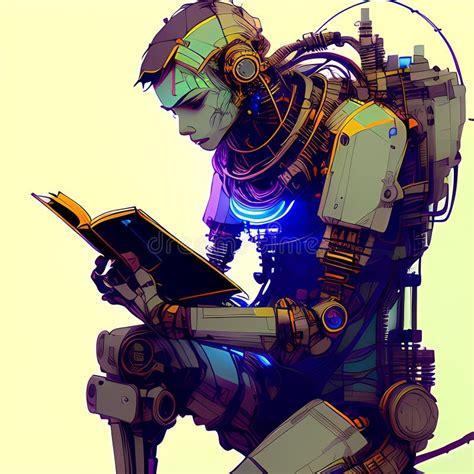 Portrait of Robot Reading Book. Modern Humanoid Cyborg with Book Stock ...