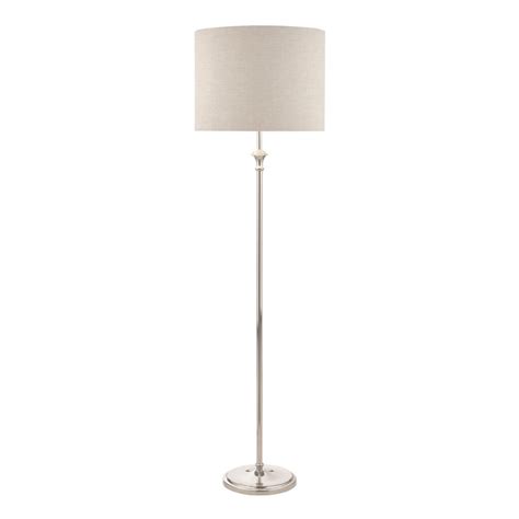 Laura Ashley Highgrove Floor Lamp In Polished Nickel With Natural Linen