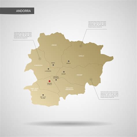 Stylized Vector Andorra Map Infographic D Gold Map Illustration With