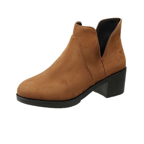 Lovskoo Women S Low Heeled Ankle Boots Round Toe Chunky Heel