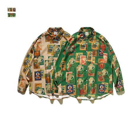 Хип-хоп рубашка уличная Мужская гавайская рубашка Ретро сигаретный ...