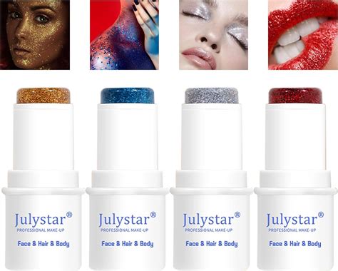 Gireatick 4 Colors Body Glitter Stick Silver Gold Blue Red Self Adhesive Glitter